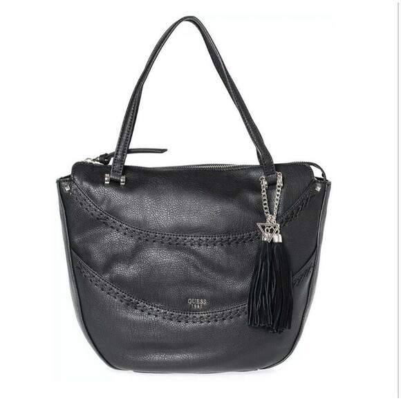 GUESS SOLENE Bordeaux Purse Black Faux Leather Shoulder Shopper Bag Handbag - Picture 1 of 11